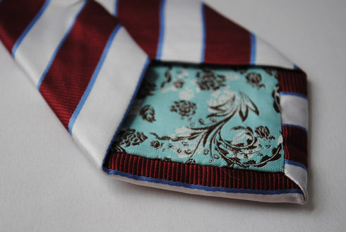 maroon and silver barber striped tie